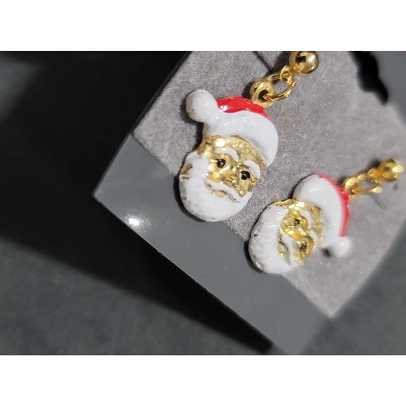 Vtg Gold Tone Santa Claus Earrings CHRISTmas - Picture 5 of 5